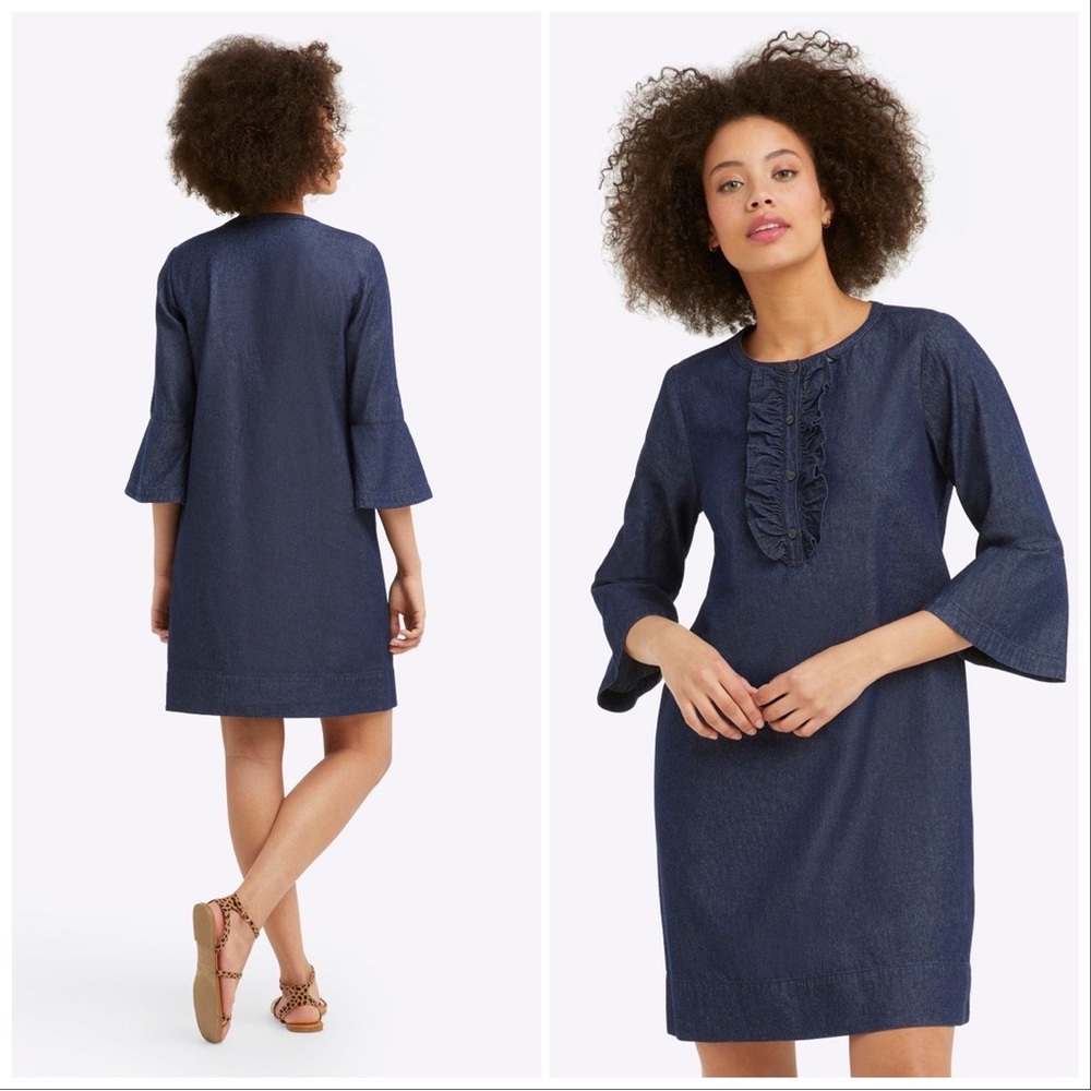 Draper James Dress Chambray Ruffle Shift Blue Casual Denim Mini 8 Medium